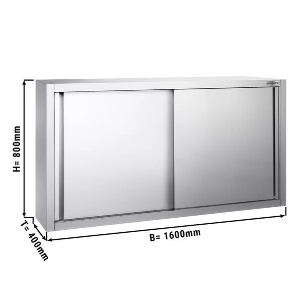 Edelstahl Wandhängeschrank PREMIUM - 1600x400mm - Mit Schiebetür - 800mm Hoch 1 Edelstahl Wandhängeschrank PREMIUM - 1600x400mm - Mit Schiebetür - 800mm Hoch