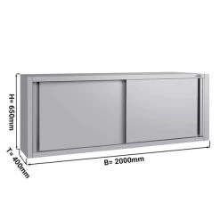 Edelstahl Wandhängeschrank ECO - 2000x400mm - Mit Schiebetür - 650mm Hoch