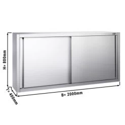 Edelstahl Wandhängeschrank PREMIUM - 2000x400mm - Mit Schiebetür - 800mm Hoch
