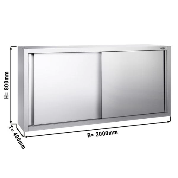 Edelstahl Wandhängeschrank PREMIUM - 2000x400mm - Mit Schiebetür - 800mm Hoch 1 Edelstahl Wandhängeschrank PREMIUM - 2000x400mm - Mit Schiebetür - 800mm Hoch