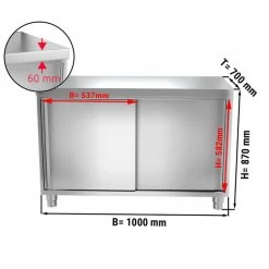 Edelstahl Arbeitsschrank PREMIUM - 1000x700mm - Mit Schiebetür Ohne Aufkantung -Küchen Verkauf ask107 masse2 e4d0