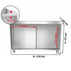 Edelstahl Arbeitsschrank PREMIUM - 1200x600mm - Mit Schiebetür Ohne Aufkantung 11 Edelstahl Arbeitsschrank PREMIUM - 1200x600mm - Mit Schiebetür Ohne Aufkantung -Küchen Verkauf ask126 masse2 f0de