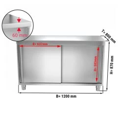 Edelstahl Arbeitsschrank PREMIUM - 1200x800mm - Mit Schiebetür Ohne Aufkantung -Küchen Verkauf ask128 masse2 8860