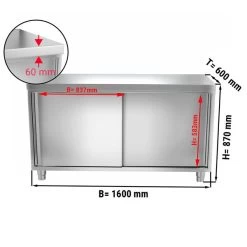 Edelstahl Arbeitsschrank PREMIUM - 1600x600mm - Mit Schiebetür Ohne Aufkantung 11 Edelstahl Arbeitsschrank PREMIUM - 1600x600mm - Mit Schiebetür Ohne Aufkantung -Küchen Verkauf ask166 masse2 92d7