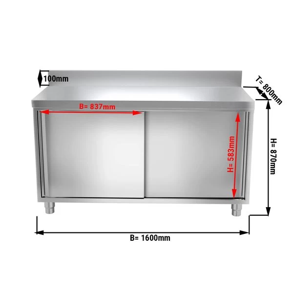 Edelstahl Arbeitsschrank PREMIUM - 1600x800mm - Mit Schiebetür & Aufkantung 3 Edelstahl Arbeitsschrank PREMIUM - 1600x800mm - Mit Schiebetür & Aufkantung – Bild 3