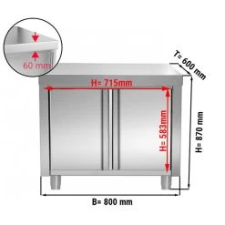 Edelstahl Arbeitsschrank PREMIUM - 800x600mm - Mit Flügeltür Ohne Aufkantung -Küchen Verkauf ask86 masseneu 3887