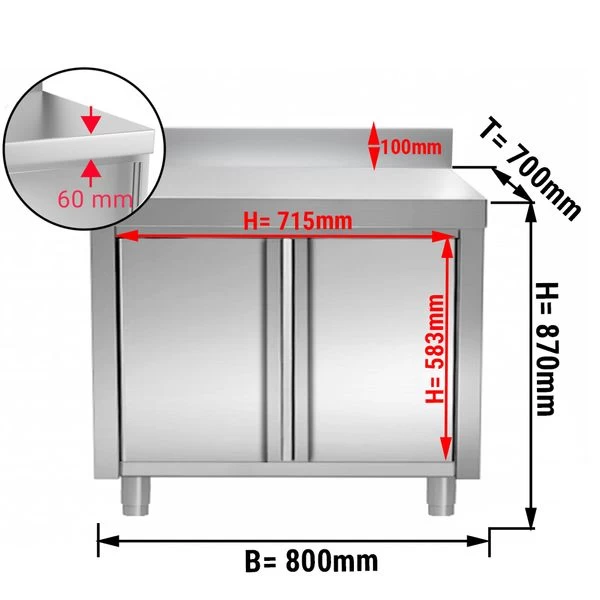 Edelstahl Arbeitsschrank PREMIUM - 800x700mm - Mit Flügeltür & Aufkantung 3 Edelstahl Arbeitsschrank PREMIUM - 800x700mm - Mit Flügeltür & Aufkantung – Bild 3