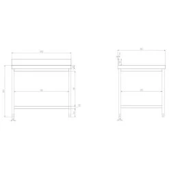 Edelstahl Arbeitstisch PREMIUM - 1000x800mm - Mit Grundboden & Aufkantung -Küchen Verkauf atk108a zeichnung 4712