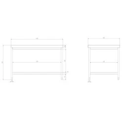 Edelstahl Arbeitstisch PREMIUM - 1400x800mm - Mit Grundboden Ohne Aufkantung -Küchen Verkauf atk148 zeichnung 1763