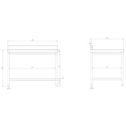 Edelstahl Arbeitstisch PREMIUM - 1500x800mm - Mit Grundboden & Aufkantung -Küchen Verkauf atk158a zeichnung ade0