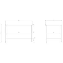 Edelstahl Arbeitstisch PREMIUM - 1800x800mm - Mit Grundboden Ohne Aufkantung -Küchen Verkauf atk188 zeichnung b610