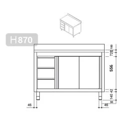 Edelstahl Arbeitsschrank PREMIUM - 1400x600mm - Mit 3 Schubladen Links & Aufkantung 13 Edelstahl Arbeitsschrank PREMIUM - 1400x600mm - Mit 3 Schubladen Links & Aufkantung -Küchen Verkauf stainless steel workcabinet 3 drawers left drawing 1 9308 1