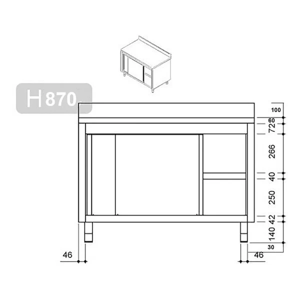 Edelstahl Arbeitsschrank ECO - 1400x600mm - Mit Schiebetür Und Aufkantung 7 Edelstahl Arbeitsschrank ECO - 1400x600mm - Mit Schiebetür Und Aufkantung – Bild 7