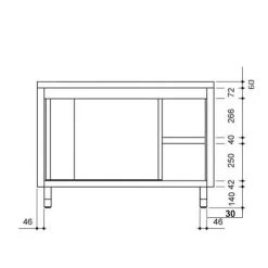 Edelstahl Arbeitsschrank PREMIUM - 800x600mm - Mit Flügeltür Ohne Aufkantung -Küchen Verkauf stainless steel workcabinet without backsplash drawing 1 c7e7 6