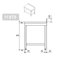 Edelstahl Arbeitstisch PREMIUM - 700x600mm - Mit Grundboden & Aufkantung -Küchen Verkauf stainless steel worktable drawing 2 04d9 5