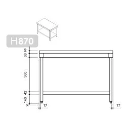Edelstahl Arbeitstisch PREMIUM - 1600x600mm - Mit Grundboden Ohne Aufkantung -Küchen Verkauf stainless steel worktable without backsplash drawing 2 f75a