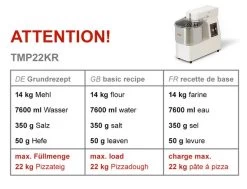 Teigknetmaschine - 22 Liter / 18 Kg - 1 Geschwindigkeit - Kessel Abnehmbar Und Rührwerk Aufklappbar -Küchen Verkauf tmp22kr 7a5c