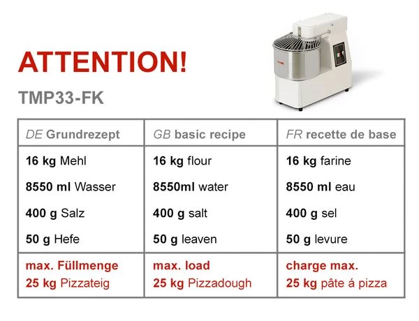 Teigknetmaschine - 33 Liter / 25 Kg - 2 Geschwindigkeiten - Mit Festem Kessel 5 Teigknetmaschine - 33 Liter / 25 Kg - 2 Geschwindigkeiten - Mit Festem Kessel – Bild 5