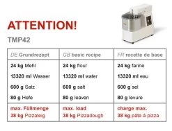 Teigknetmaschine - 42 Liter / 38 Kg - Mit Festem Kessel -Küchen Verkauf tmp42 1762