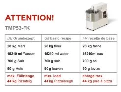 Teigknetmaschine - 53 Liter / 44 Kg - 2 Geschwindigkeiten - Mit Festem Kessel 13 Teigknetmaschine - 53 Liter / 44 Kg - 2 Geschwindigkeiten - Mit Festem Kessel -Küchen Verkauf tmp53 fk 6167