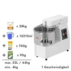 Teigknetmaschine - 53 Liter / 44 Kg - Mit Festem Kessel